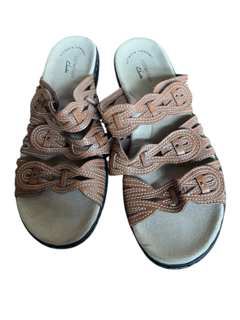 Clarks Brown Braided Slide Sandals